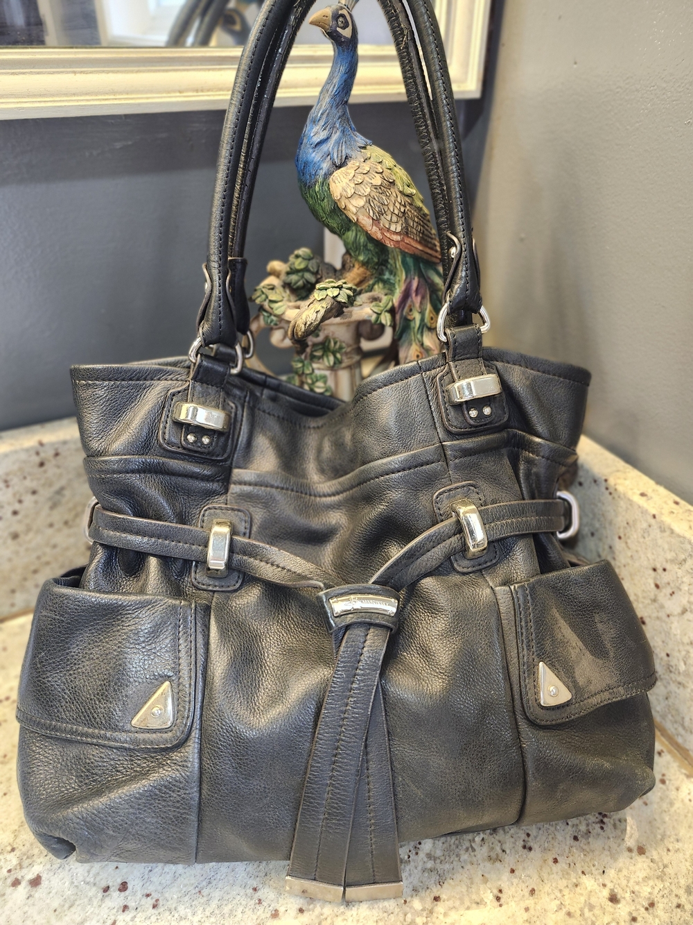 Retired B. Makowsky Slouchy Hobo Satchel Black Leather Large Handbag